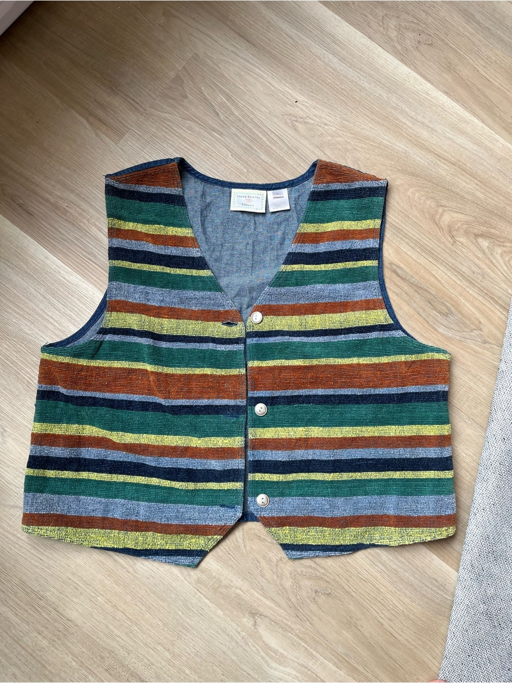 Vintage Susan Bristol Striped Multicolor Button Front Corduroy Vest Size L-XL